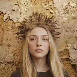 woman with white hair has a spiky design on her face