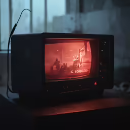 a tv with red light on the bottom of it