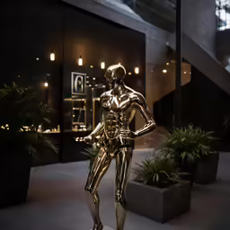 a golden statue sitting in the middle of a building