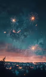 an image of a fireworks over a city at night