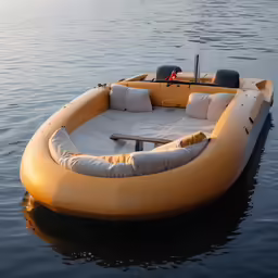 this is a photo of an inflatable boat that is floating on water