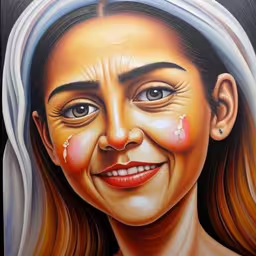 the face of a woman with tears on her face,a painting of a woman
