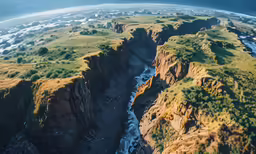 the view from an airplane looking out over a mountain river