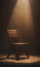 a rocking chair is illuminated by a spotlight