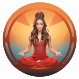 a woman in red outfit meditating in a circle