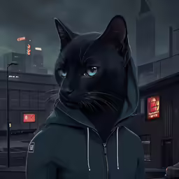 a cartoon picture of a cat with blue eyes