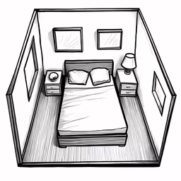a bed and nightstand with a lamp and night stand