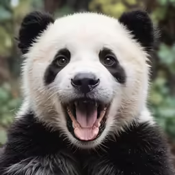 the smiling panda bear looks like he is ready for something