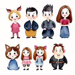 the children are all dressed up in various poses,a couple of people that are on a white board