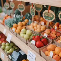 apples, oranges, and other produce sit on display