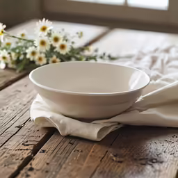 a table topped with a bowl on top of a wooden floor