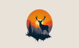 a deer standing in front of the sun and trees