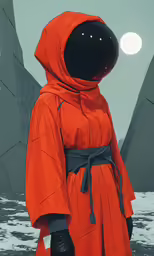 an alien stands in front of an abstract landscape