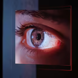 an eye with bright colors and the reflection in the center