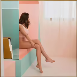 woman in the middle of multiple colored wall