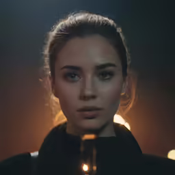 a beautiful young woman in black holding a glass