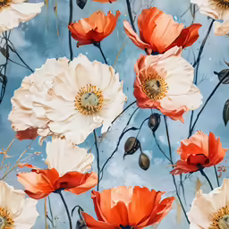a background with flowers that look like they have an orange center