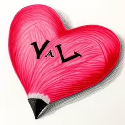 an altered image of a pink heart with the word al written on it,a pencil drawing of a pink heart with a word y