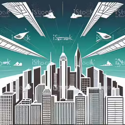a cityscape with large buildings in it