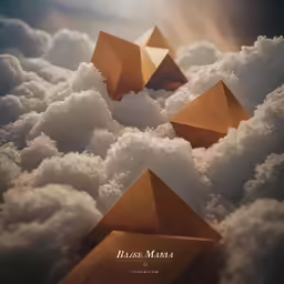 an image of three golden shapes in the clouds