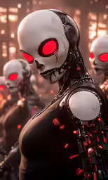 a group of animated characters with glowing red eyes in an image