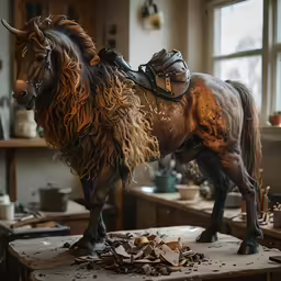 a close up of a horse standing on a table