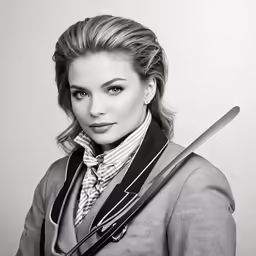 a lady is posing with her sword