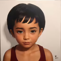 a girl with black hair and bangs in a brown tank top