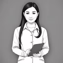 a cartoon girl with black hair is holding something