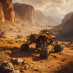 an orange four wheel drive off road vehicle
