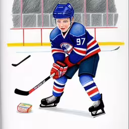 drawing of a hockey player on a rink