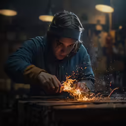 a woman working on metal parts on an iron bar