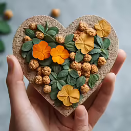 a heart shaped cookie that has some flowers on it
