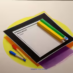 a pencil holder, clipboard and a paper with eraser next to it