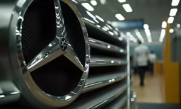 a mercedes wheel with metal details on a showroom floor