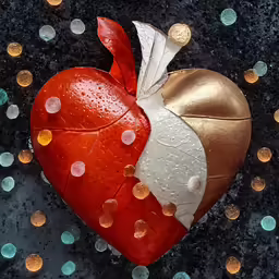 a large red heart shaped candy sitting on top of a table