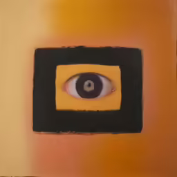 an abstract painting shows a square with an eye in the middle