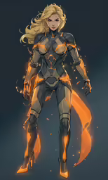 the character is an animated illustration of the woman with fire