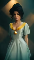 an animated woman is posed as a woman in a gown