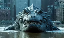 a close up of a body of water with a city in the background