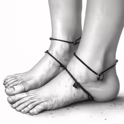 the feet and ankles are wearing braided anklewear