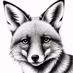 a black and white drawing of a fox