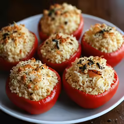 some red caps with a mixture of rice and carrots