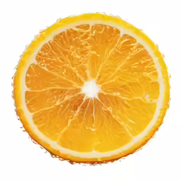 an orange is cut in half and sitting on a white surface