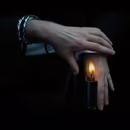 person holding a lit lighter in their hand