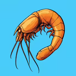 an orange and black shrimp on a blue background