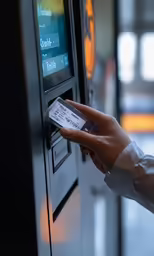 a person holding a parking ticket by a machine