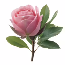 a pink flower with green leaves on it