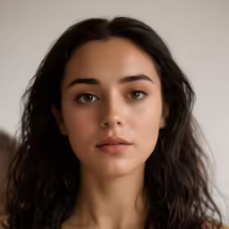 a young woman wearing a necklace with a small round pendant
