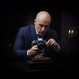 a man in a suit is taking his photo